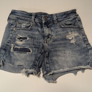 American Eagle Hi-Rise Festival Distressed Denim Shorts Size 4 Light Wash